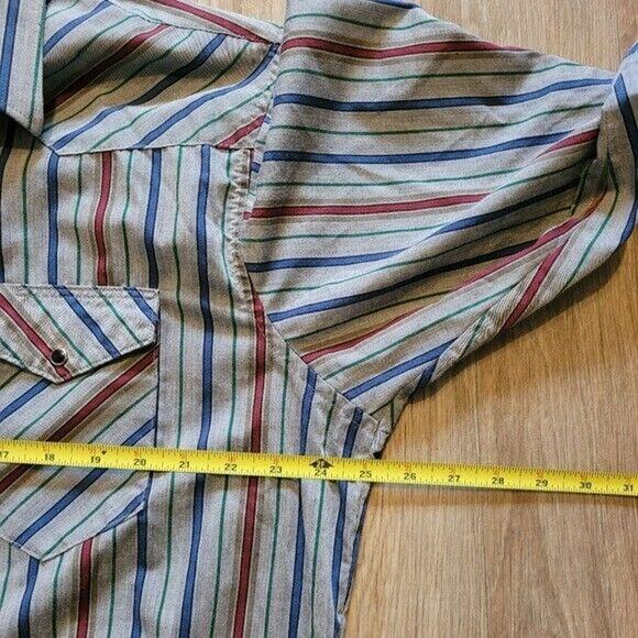 Vtg Rustler Pearl Snap Button Up Shirt Mens 17.5 34/35 Western Multicolor Stripe - Picture 8 of 11
